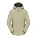 Men's outdoor hooded windbreaker in beige with thick warm fleece lining and zipper closure - S / Khaki Fleece