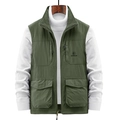 Men's outdoor army green multi-pocket vest with high collar and warm fleece lining - M / Army Green