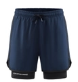 Men's double-layer quick-dry running shorts in navy blue with black compression inner liner - S / Dark Blue