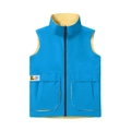Blue reversible stand collar gilet with yellow lining and One Ok Rock tour patch - L / Lake Blue