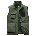 Army green multi-pocket outdoor vest with stand collar and mesh lining for men - M / Army Green