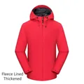 Men's outdoor hooded jacket in red color with warm grey fleece lining and zipper - S / Red Fleece