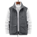 Dark grey men's outdoor utility vest with fleece lining and multi-pocket design - M / Gray
