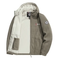 Olive green fleece jacket with warm white fleece lining and tactical hood drawstring - XS / Khaki