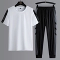 Ensemble de sport blanc pour homme avec t-shirt à séchage rapide et pantalon noir - M / Blanc