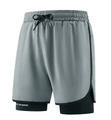 Men's double-layer running shorts in light grey with black inner compression liner - S / Light Gray