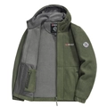 Army green hooded fleece jacket with full zip and embroidered outdoor Norway patches - XS / Army Green