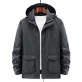 Men's outdoor hooded cargo jacket with multi-pocket design and waterproof fabric in charcoal - M / Gray