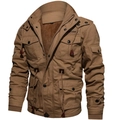 Giacca cargo da uomo kaki con cappuccio e fodera in pile caldo con tasche multiple - M / Cachi