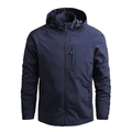 Marineblaue Herren-Windjacke für Outdoor mit Kapuze und Brusttasche mit Reißverschluss - 3XL / Blau