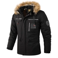 Men's winter parkas casual fleece jacket in black with faux fur hood and utility pockets - M / Black Fleece Lined