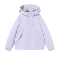 Unisex light purple waterproof hooded windbreaker with multiple pockets and adjustable cuffs - M / Women's Purple