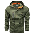 Army green cargo parka jacket with hood and contrasting bright orange lining detail - M / Army Green 086