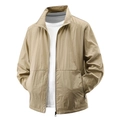 Men's lightweight khaki sun protection jacket with stand collar and zipper detail - M / Khaki