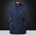 Dark blue multi-pocket outdoor vest with stand collar and orange inner lining detail - M / Royal Blue