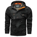Men's black tactical outdoor jacket with bold orange lining and multi-pocket design - M / Black 086