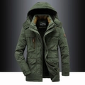 Men's army green hooded parka jacket with warm black fleece lining and multi-pocket design - M / Army Green 8186