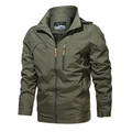 Men's olive green outdoor windbreaker jacket with hooded collar and multi-pocket design - M / Army Green