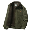 Men's dark green corduroy jacket with thick brown sherpa lining and button pockets - M / Army Green