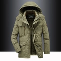 Army green men's winter parka jacket with thick fleece lining and multi-pocket design - M / Khaki 8186