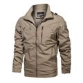 Men's khaki windproof outdoor sports jacket with stand collar and zipper pocket - M / Khaki