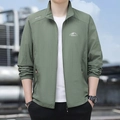 Light green men's lightweight sun protection outdoor jacket with standing collar and logo - M / Army Green (Mountain Print)