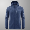Men's navy blue breathable UV protection sun jacket with hood for outdoor sports - M / Dark Blue