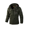 Men's outdoor army green hooded parka jacket with warm plaid lining and utility pockets - 3XL / Dark Green 2889
