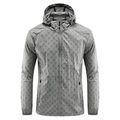 Men's grey hooded sun protection jacket with B-letter monogram and orange zipper pulls - M / Black