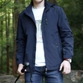 Men's navy blue outdoor hooded windbreaker with multiple pockets for hiking gear - 3XL / Dark Blue