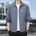 Dunkelgraue schnelltrocknende Herren-Sonnenschutzjacke mit orangefarbenen Reißverschlussdetails - M / Dunkelgrau