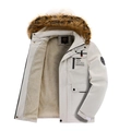 Men's beige winter parka jacket with thick fleece lining and faux fur trim hood - 3XL / Off-White Fleece Lined 2889