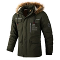 Men's winter parkas hooded jacket in dark green with faux fur trim and fleece lining - 3XL / Dark Green Fleece Lined 2889