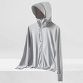 Giacca solare grigio chiaro UPF50+ in seta di ghiaccio traspirante con visiera protettiva - Grigio Argento Chiaro Uomo / Taglia M Da Uomo [43-52 Kg]