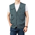 Men's outdoor grey-green cargo vest with multiple pockets and functional D-ring - M / Bean Green