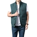 Gilet cargo da uomo verde scuro con tasche multiple e pratica chiusura a zip - M / Verde Fagiolo