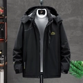 Chaqueta de exterior para hombre con capucha en negro y forro polar gris bordado - L / Negro