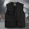 Men's black multi-pocket outdoor fishing vest with V-neck and zipper closure - S / Black
