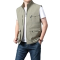 Gilet da lavoro uomo verde oliva con collo alto e tasche multifunzionali esterne - M / Cachi