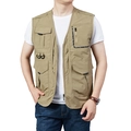 Khakifarbene Herren Outdoor-Weste mit praktischen Taschen und funktionalen D-Ring-Haken - M / Khaki