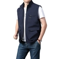 Gilet cargo bleu marine pour homme avec multiples poches et col montant pour l'extérieur - M / Bleu Saphir
