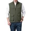 Armeegrüne Herren Outdoor Weste mit mehreren Taschen und Stehkragen für Freizeitaktivitäten - M / Armeegrün