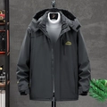 Chaqueta de exterior gris oscuro para hombre con forro polar y logo de montaña - L / Gris