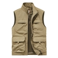 Chaleco de exterior caqui para hombre con cuello alto y múltiples bolsillos de pesca - M / Caqui