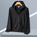 UPF 50+ black hooded sun protection jacket with subtle dark floral pattern camo - L / Men's Black