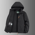 Men's black hooded outdoor windbreaker jacket with multiple zippers and mesh lining - M / Black