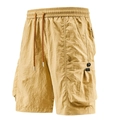Men's loose cargo shorts in khaki with elastic waist, drawstring and large side pockets - M / Light Yellow