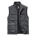 Chaleco de exterior para hombre en gris oscuro con múltiples bolsillos y cuello alto - M / Gris