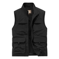 Men's outdoor multi-pocket fishing vest with stand collar in black windproof fabric - M / Black