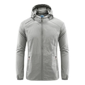 Men's light grey hooded sun protection jacket with zip pockets and breathable texture - M / 2318 Light Gray